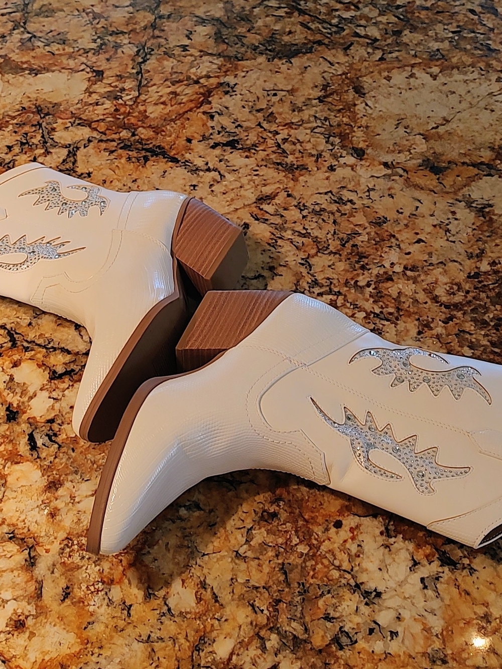 Soda White Rhinestone Western Mid-Calf Heeled Cowboy Boots - Picture 9 of 14